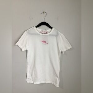 White Kids Short Sleeve Tee with Pink Embroidered Cannon C15